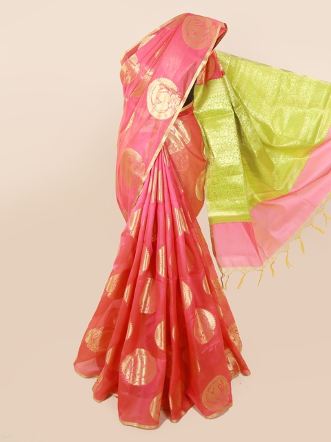 

Pothys Pink & Green Silk Cotton Woven Design Saree