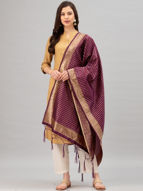 

Satrani Purple & Gold-Coloured Woven Design Jacquard Banarasi Dupatta