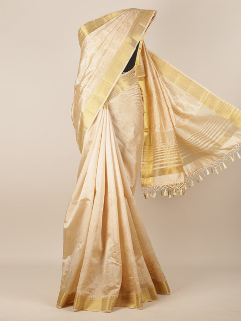 

Pothys Cream-Coloured Embroidered Jute Silk Saree