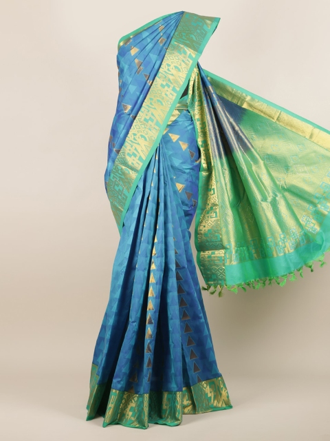 

Pothys Blue & Gold-Toned Pure Silk Woven Design Saree
