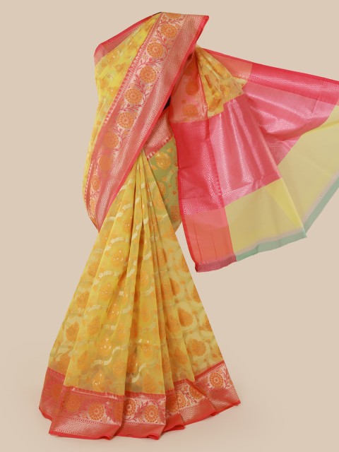 

Pothys Yellow & Pink Tissue Woven Design Saree