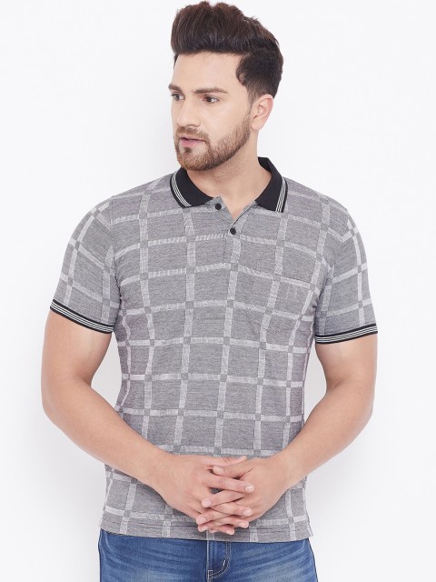 

Adobe Men Black Checked Polo Collar T-shirt