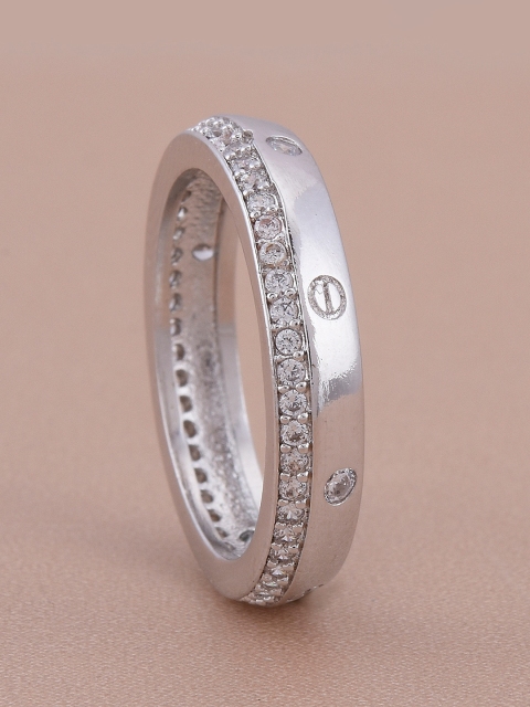 

Tistabene Rhodium-Plated Silver-Toned & White Stone-Studded Band Finger Ring