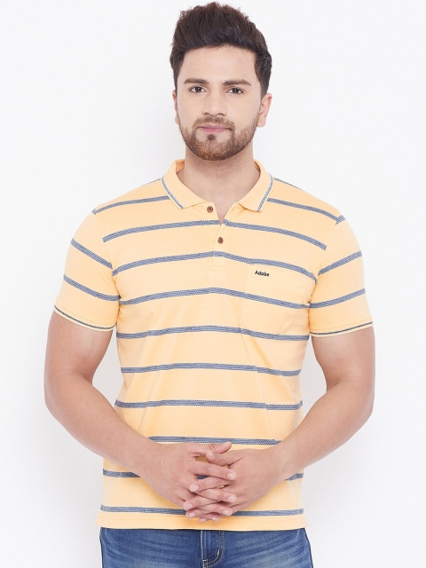 

Adobe Men Yellow Striped Polo Collar T-shirt