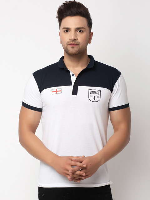 

WILD WEST Men Multicoloured Colourblocked Polo Collar T-shirt, Multi