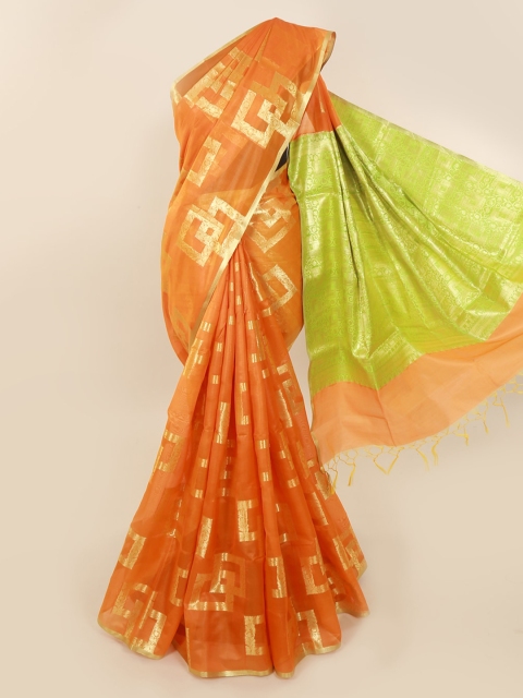 

Pothys Orange & Gold-Toned Silk Cotton Woven Design Saree
