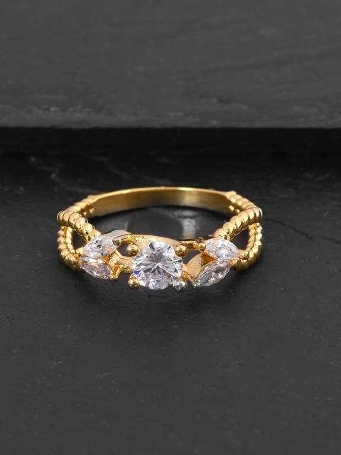 

Tistabene Gold-Plated & White Stone-Studded Solitaire Finger Ring
