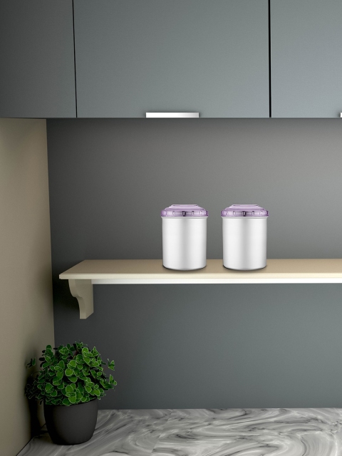 

Jensons Set of 2 Silver-toned & Purple Stainless Steel Canisters With Lid