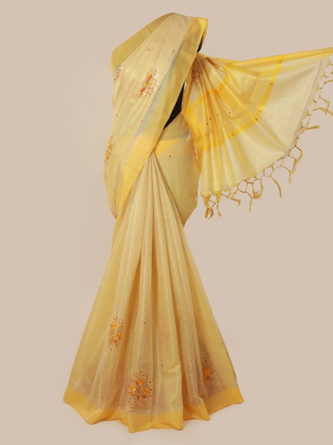 

Pothys Yellow Embellished Tissue Saree