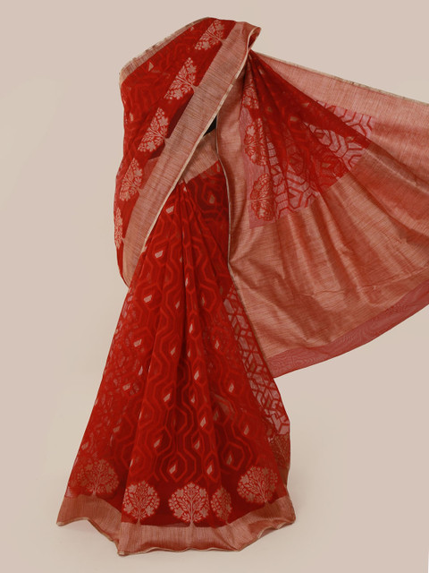 

Pothys Red Woven Design Supernet Saree
