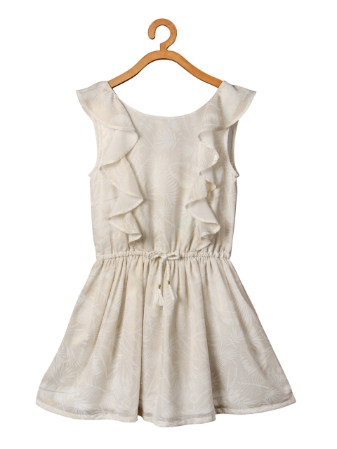 

Miyo Girls Off-White Solid Fit and Flare Dress