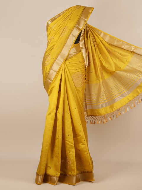 

Pothys Yellow & Beige Jute Silk Embroidered Saree