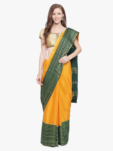 

Sudarshan Silks Yellow & Green Pure Silk Solid Mysore Silk Saree