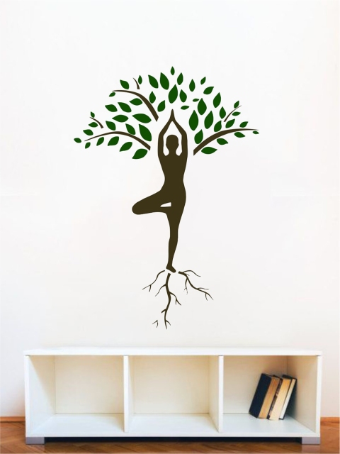 

rawpockets Brown & Green Meditation Tree PVC Vinyl Wall Sticker