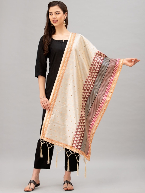 

Satrani Cream-Coloured & Brown Digital Print Jacquard Dupatta