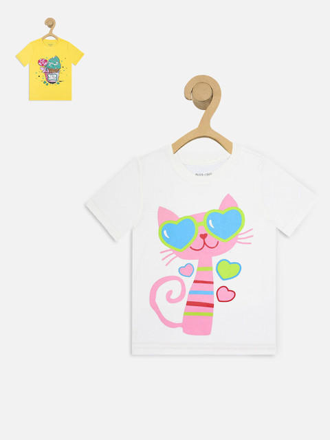 

Miss Chief Girls Pack of 2 Printed Round Neck Pure Cotton T-shirts, White