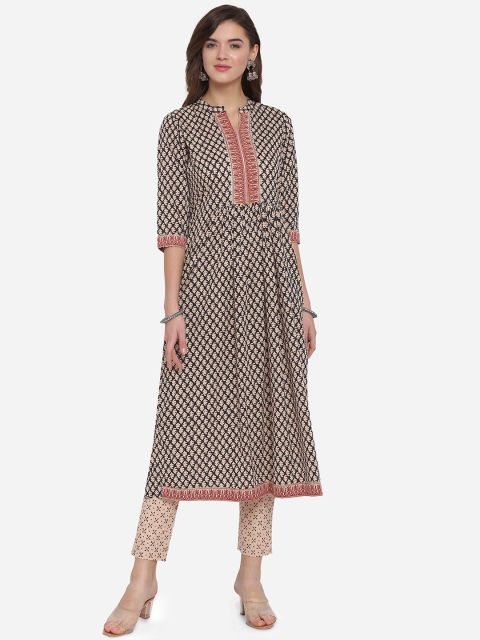

Mirchi Fashion Women Beige & Black Printed Kurta with Trousers