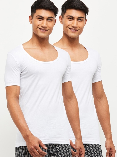 

max Men Pack Of 2 White Solid Antibacterial Cotton Innerwear Vests NOOSNCSVWH