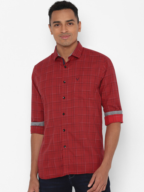 

Allen Solly Men Red Slim Fit Checked Cotton Casual Shirt