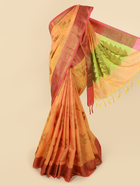 

Pothys Peach-Coloured & Pink Cotton Blend Woven Design Saree