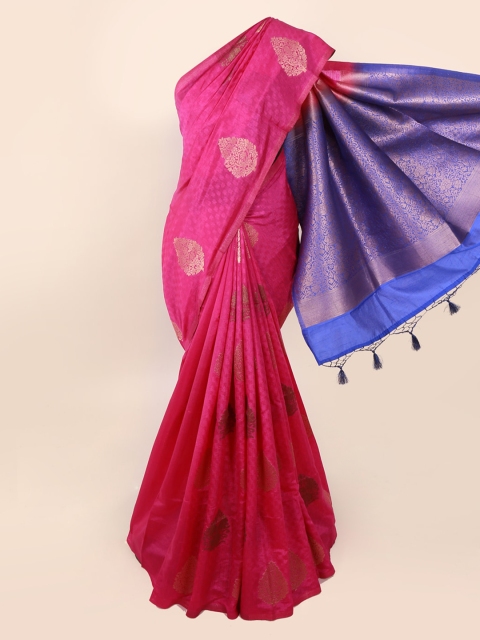 

Pothys Magenta & Blue Cotton Blend Woven Design Saree