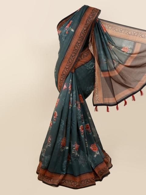 

Pothys Teal Printed Cotton Blend Saree