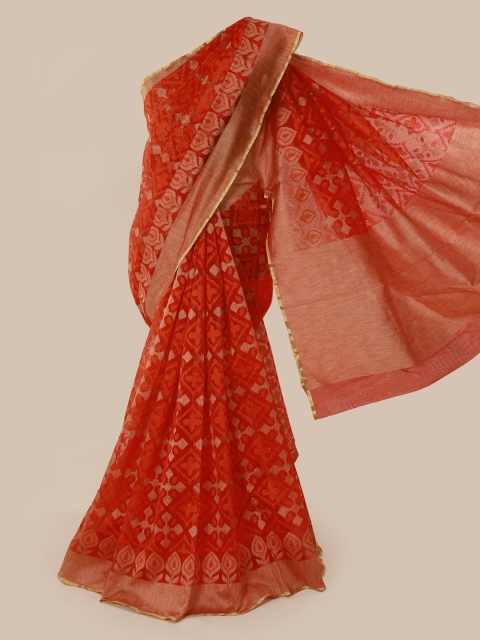 

Pothys Orange Woven Design Supernet Saree