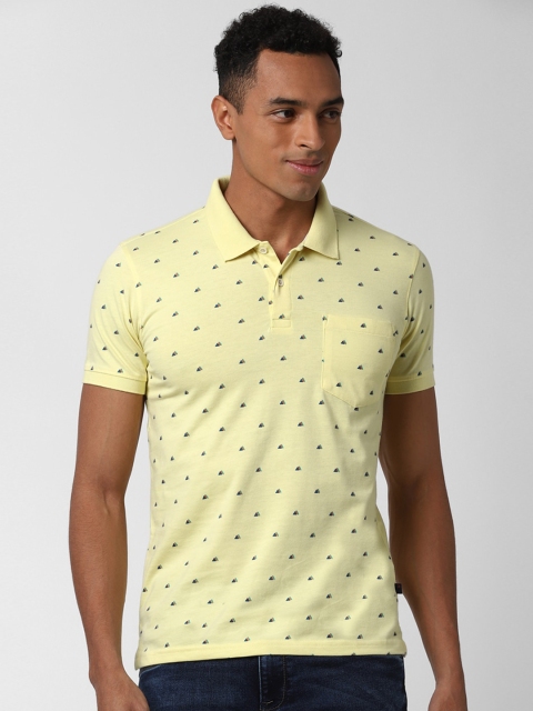 

Peter England Casuals Men Yellow & Blue Printed Polo Collar Slim Fit T-shirt
