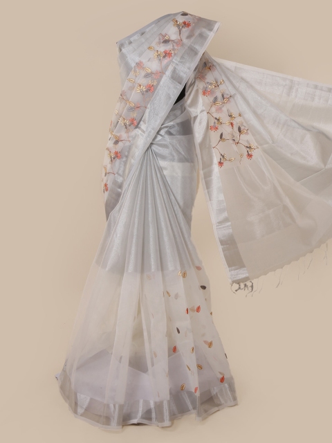 

Pothys Off-White Embroidered Tissue Saree