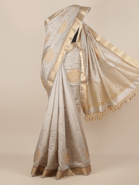 

Pothys Grey Embroidered Jute Silk Saree