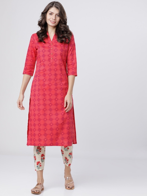 

Vishudh Women Pink Geometric Printed Kurta