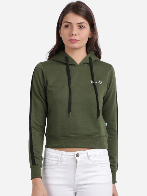 

BEVERLY BLUES Women Olive Green Solid Sweatshirt