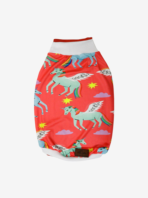 

Pawsindia Pink & Sea Green Unicorn Printed Dog T-Shirt