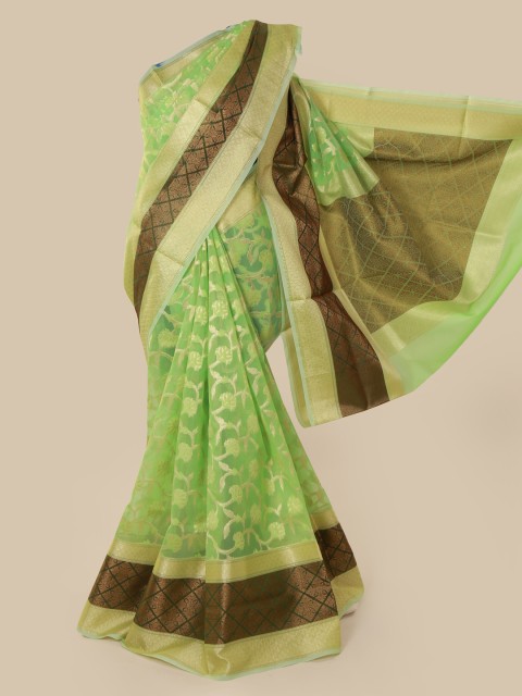 

Pothys Green & Gold-Toned Tissue Woven Design Saree