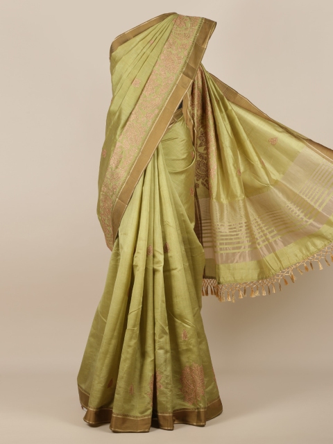 

Pothys Green Embroidered Jute Silk Saree