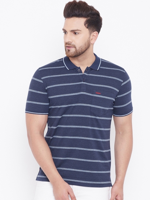 

Adobe Men Navy Blue Striped Polo Collar T-shirt