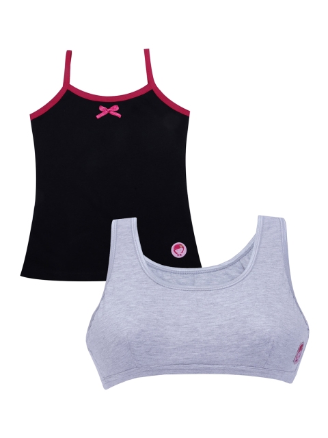 

DChica Black & Grey Solid Non-Wired Non Padded Beginners Bra & Camisole DCCMMR6615