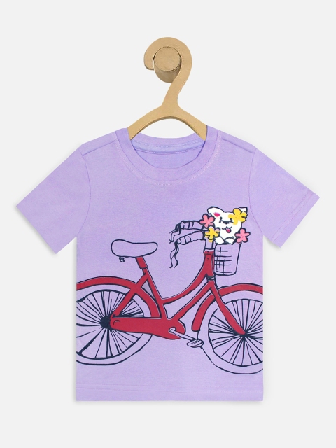 

Miss Chief Girls Purple Red Printed Round Neck Pure Cotton T-shirt