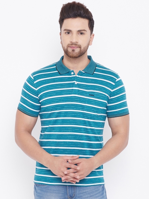

Adobe Men Turquoise Blue Striped Polo Collar T-shirt