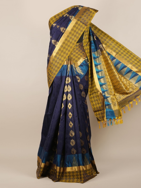 

Pothys Navy Blue & Gold-Toned Pure Silk Woven Design Saree