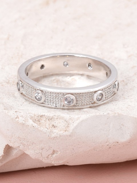 

Tistabene Rhodium-Plated White International Diamonds-Studded Band Finger Ring, Silver