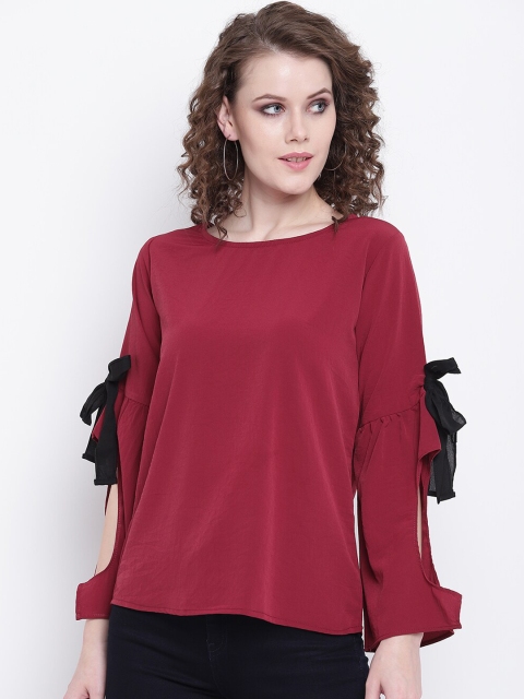 

Mayra Maroon Slit Sleeves Applique Crepe Regular Top