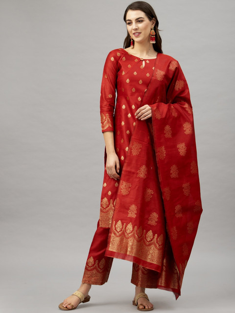 

Satrani Red Poly Silk Unstitched Dress Material