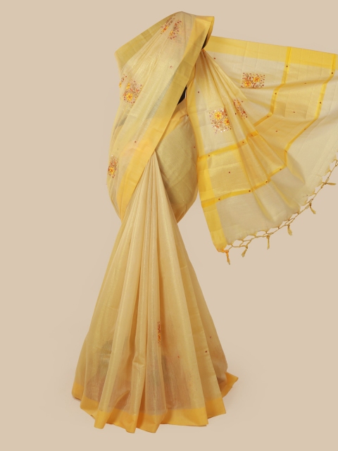 

Pothys Yellow Embroidered Tissue Saree
