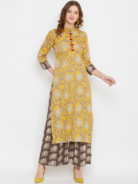 

Tissu Women Mustard Yellow Printed Kurta with Palazzos
