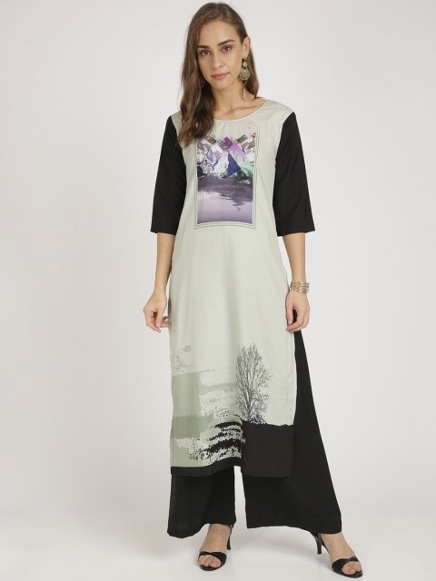 

Florence Women Green Quirky Yoke Design Crepe Kurta