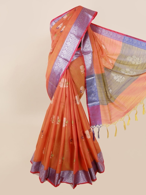 

Pothys Orange & Blue Cotton Blend Woven Design Saree With Tasseled Pallu