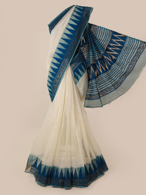 

Pothys Cream-Coloured & Blue Supernet Woven Design Saree