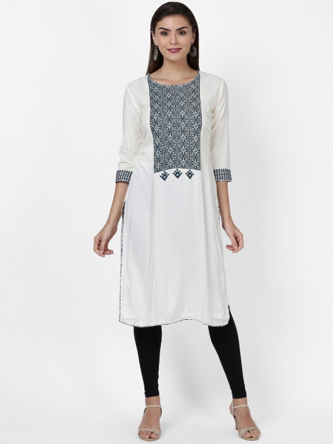 

Soch Women Off White & Blue Printed Kurta