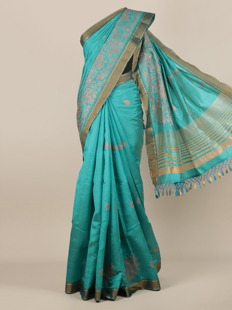 

Pothys Blue Woven Design Jute Silk Saree